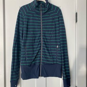 Striped Navy and Green Zip-Up Jacket